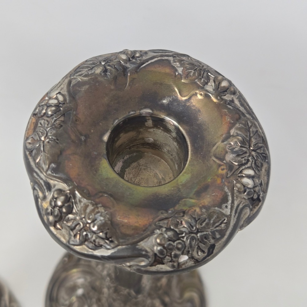 Godinger Silver Art Co Grape Vine Candlestick Holders Pair Silver Plated Vintage - Picture 6 of 9